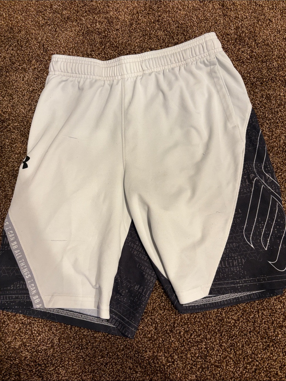 Under Armour White Athletic Shorts with Black Graphic Panels